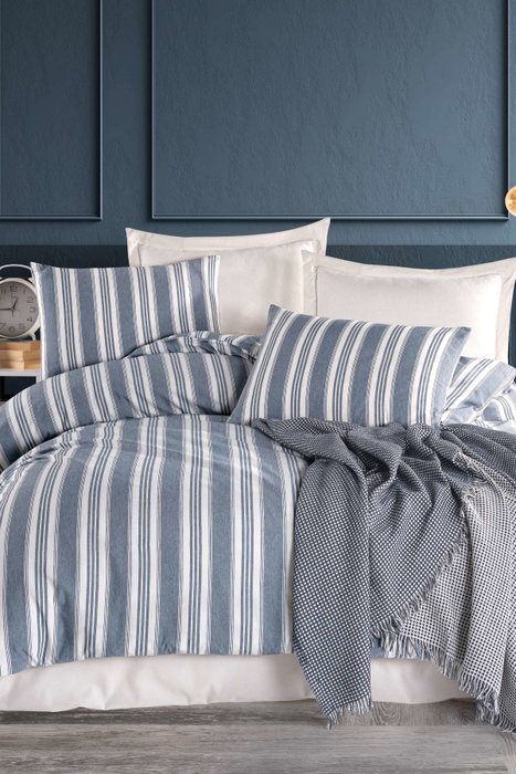 L'essentiel linge de maison Soft Line - Navy Juego de Funda de Edredón Doble